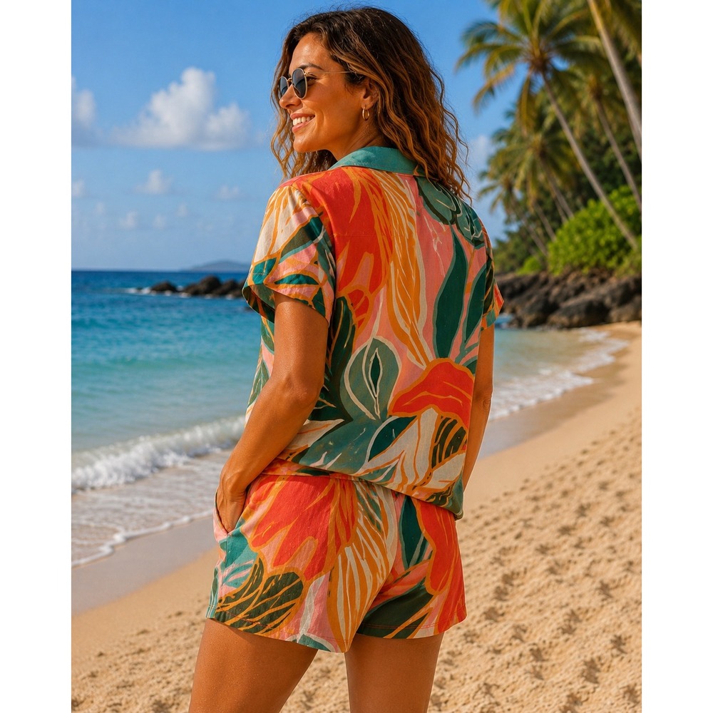 Vitamin A Shorts Set Women XS Multicolor NEW Tropical Linen Blend 2 Piece Set - Picture 2 of 16